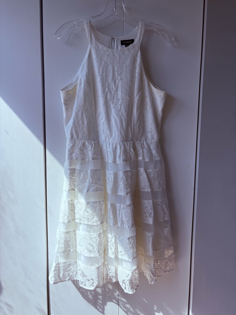 Le Château Lined White Lace Summer Mid Length Dress Size Medium